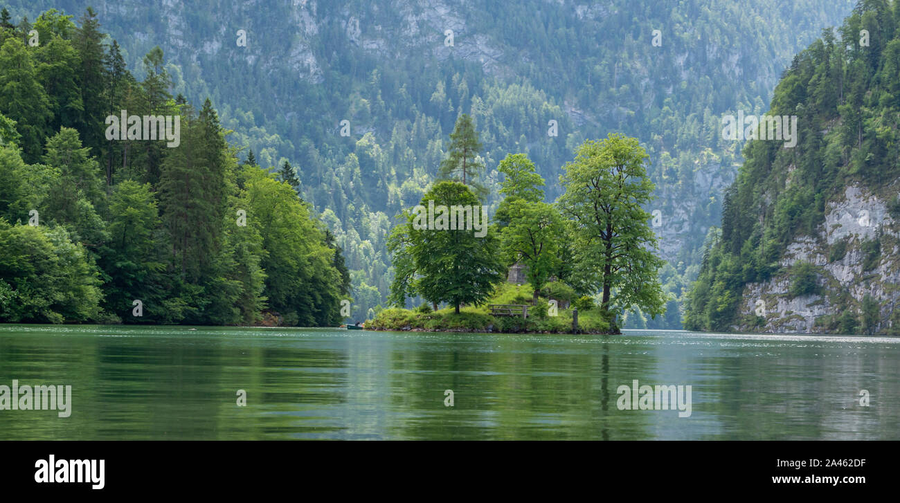 Panorama island Christlieger on the Koenigssee in Bavaria Stock Photo