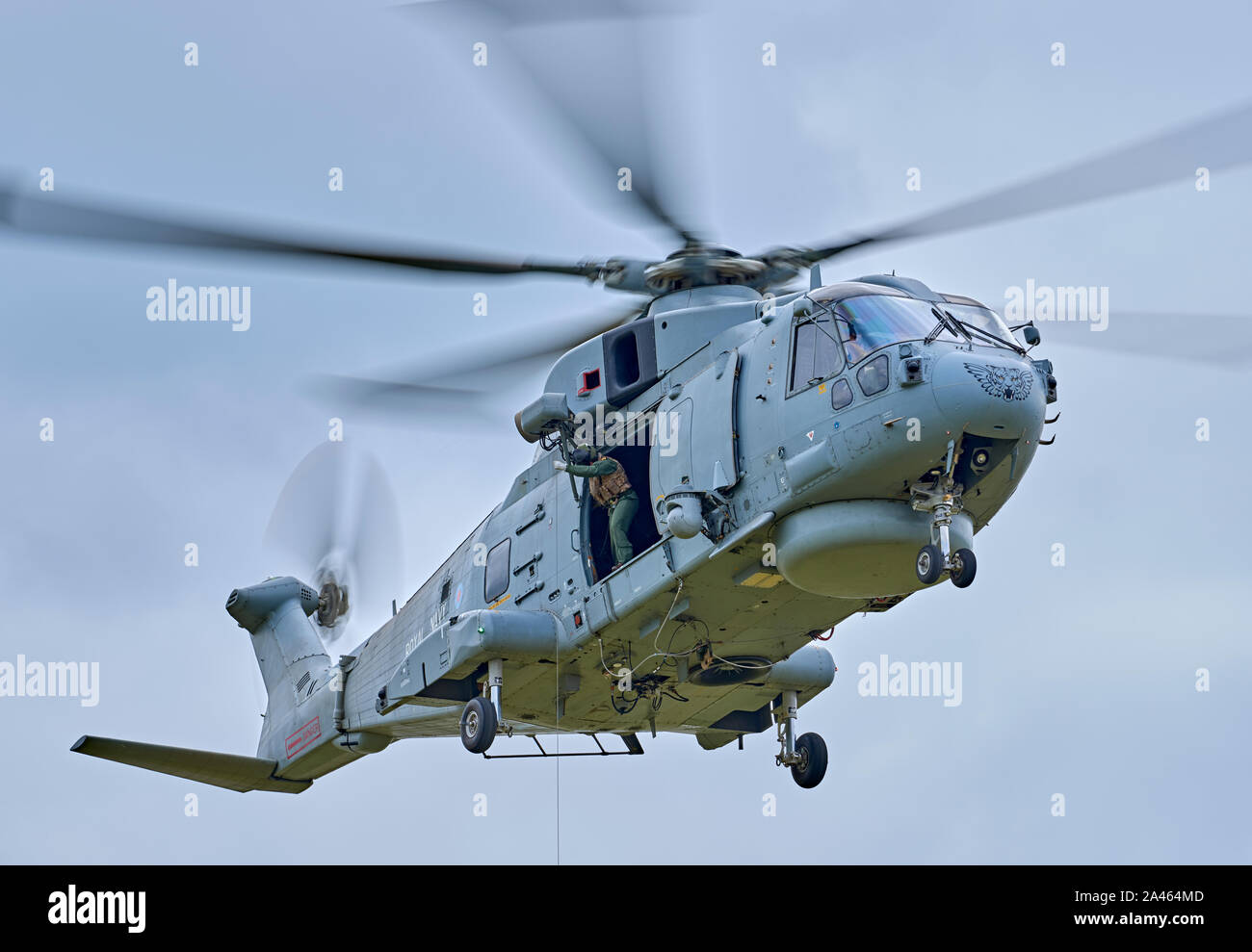 AgustaWestland Merlin HM2 ZH857 hovers during winching operation Stock Photo