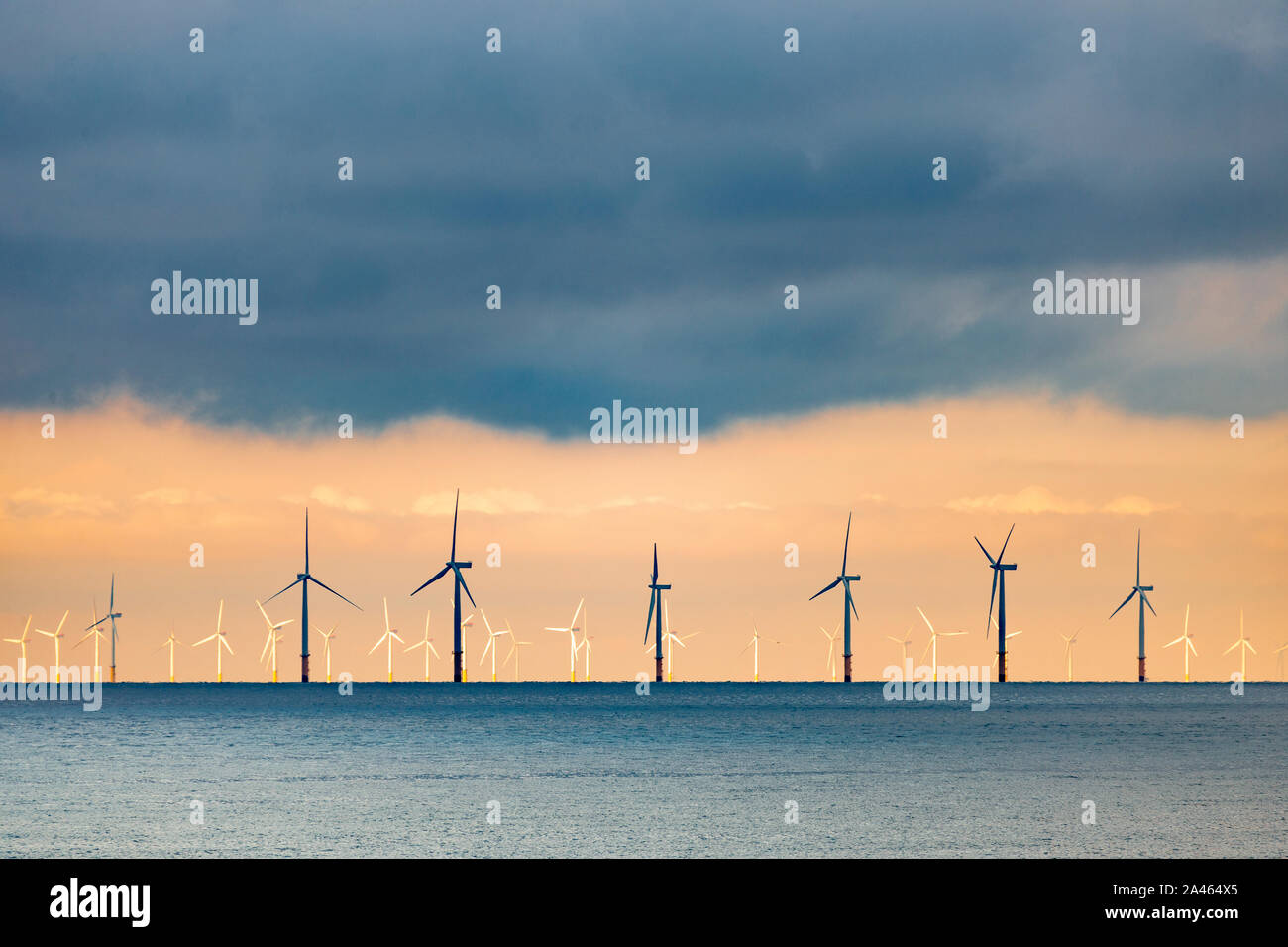 Gwynt y Mor windfarm off the North Wales coast at Colwyn Bay Stock Photo