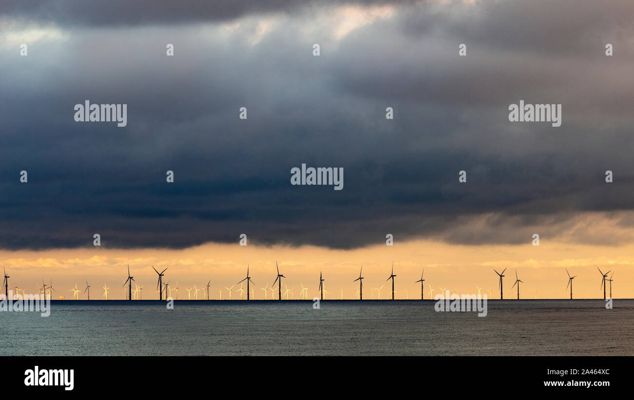 Gwynt y Mor windfarm off the North Wales coast at Colwyn Bay Stock Photo