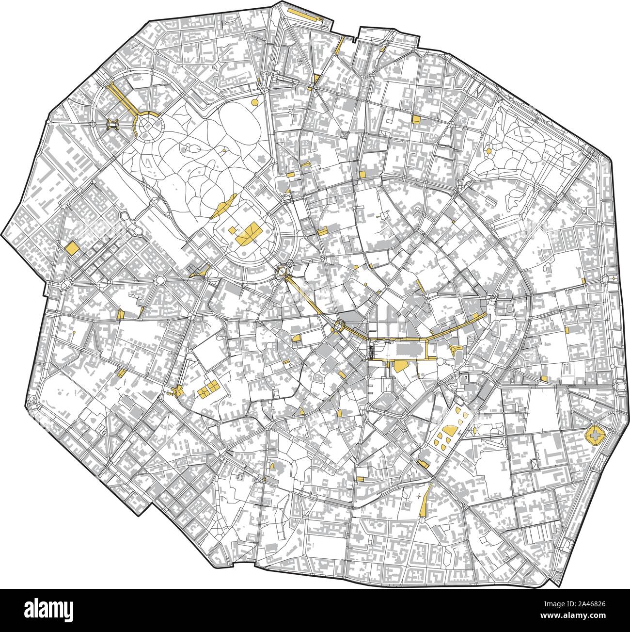 Satellite map of Milan, streets and building of area number 1, municipalities number one. Lombardy. Italy Stock Vector