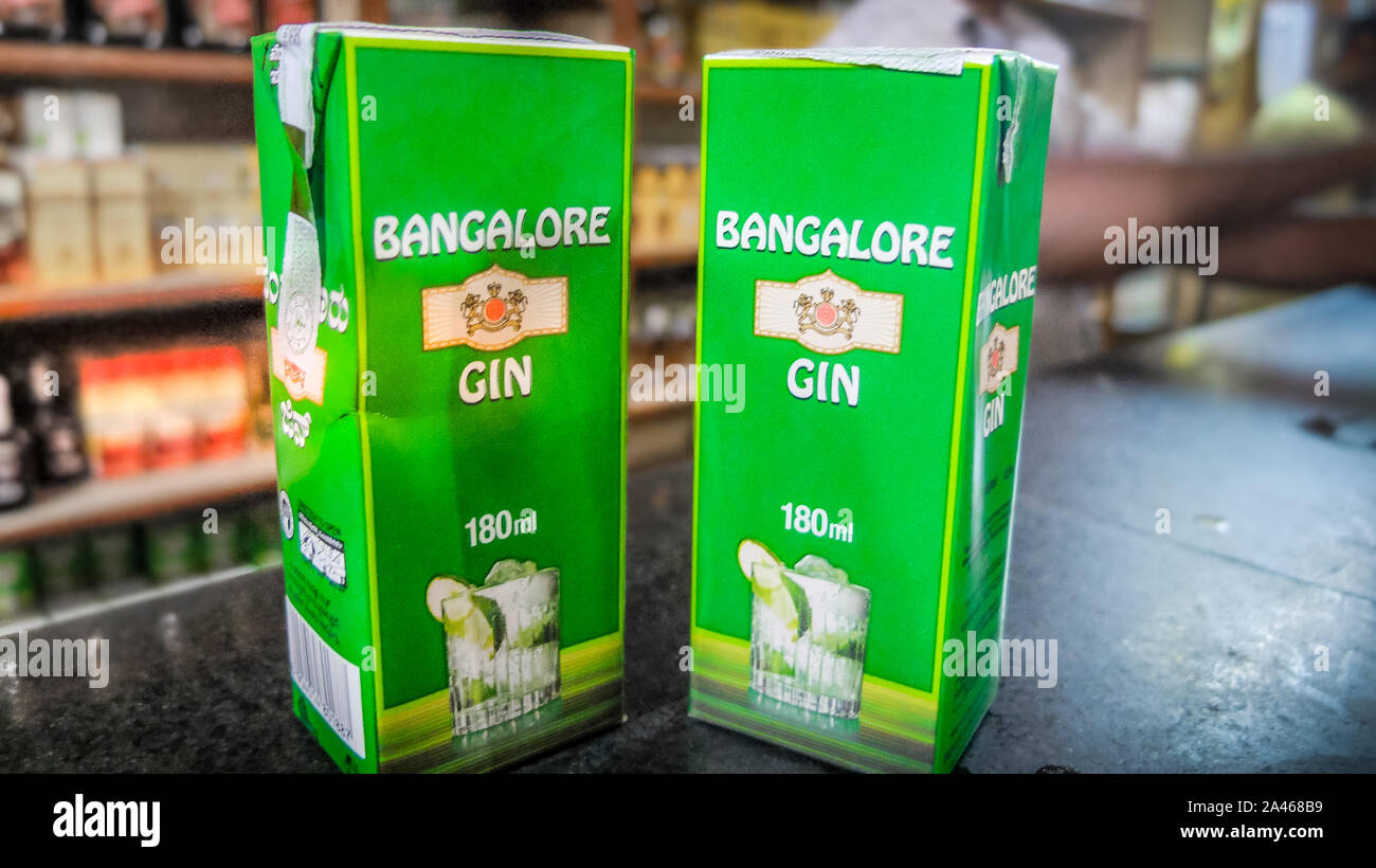 MYSURU (MYSORE),KARNATAKA/INDIA-FEBUARY 15 2018:Bangalore Gin a popular alcoholic spirit with Indian men in Karnataka state. Stock Photo