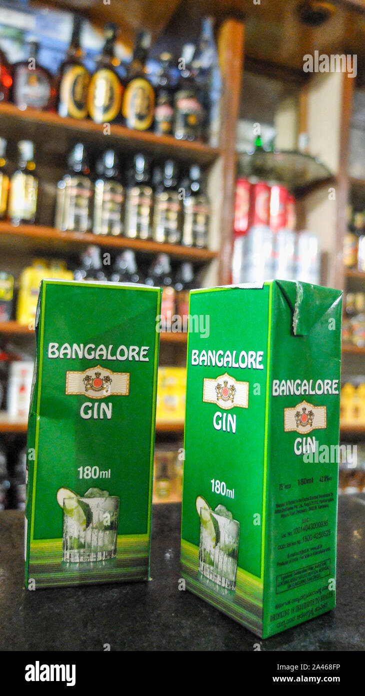 MYSURU (MYSORE),KARNATAKA/INDIA-FEBUARY 15 2018:Bangalore Gin a popular alcoholic spirit with Indian men in Karnataka state. Stock Photo