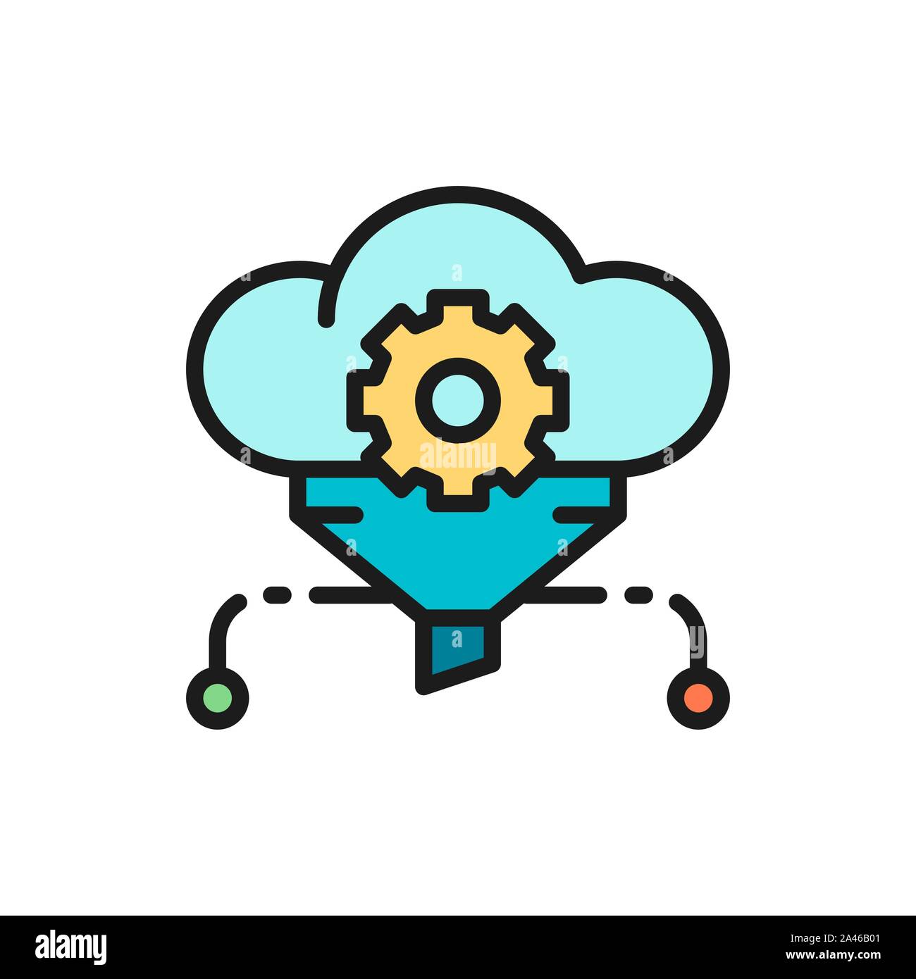 Cloud filter, big data, service database flat color line icon. Stock Vector