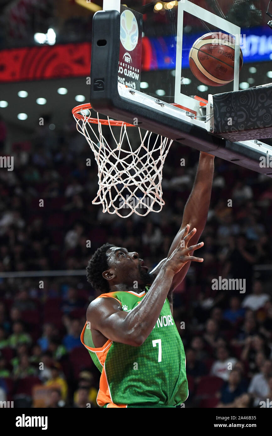 Ivorian professional basketball player Bryan Pamba, jumps to score at the third round of Group A 2019 FIBA Basketball World Cup in Beijing, China, 4 S Stock Photo