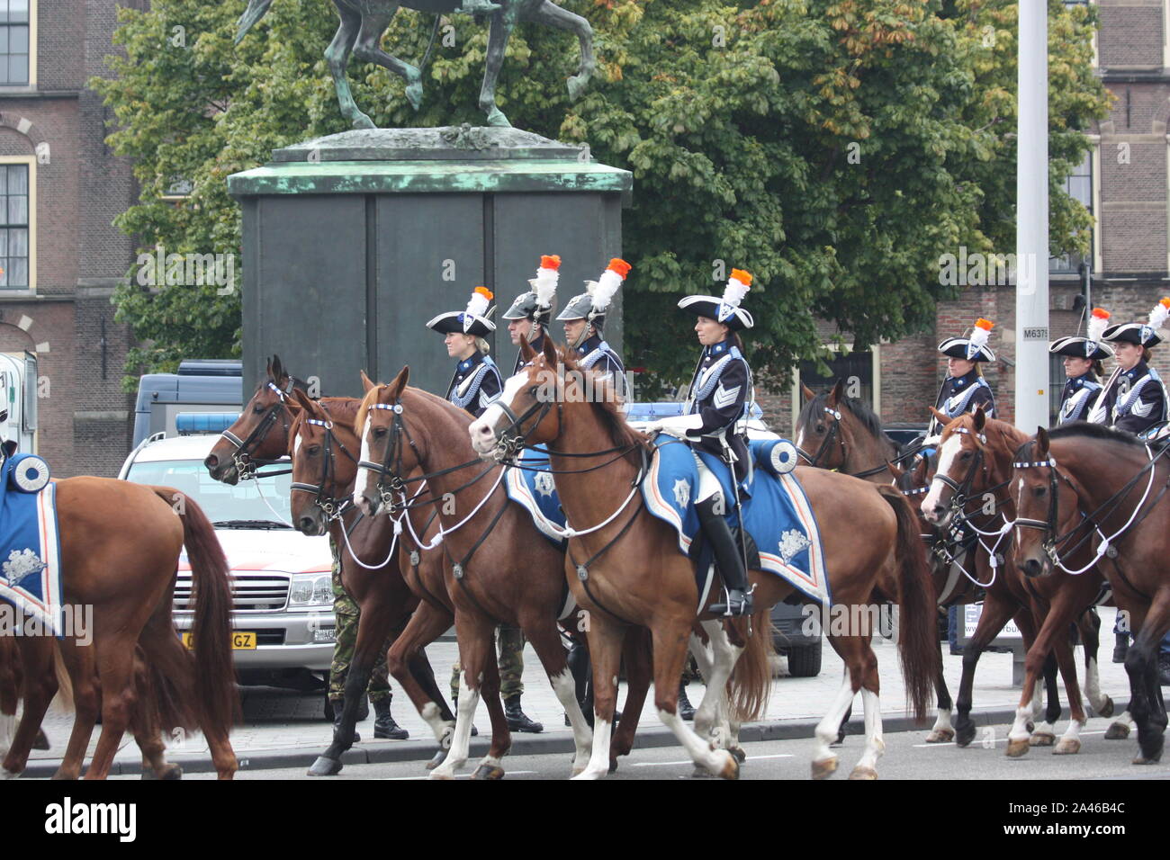 The female cavalry soldiers riding at the Parliament on Prinsjesdag (annual presentation of Government Policy to Parliament by Queen Beatrix) Stock Photo