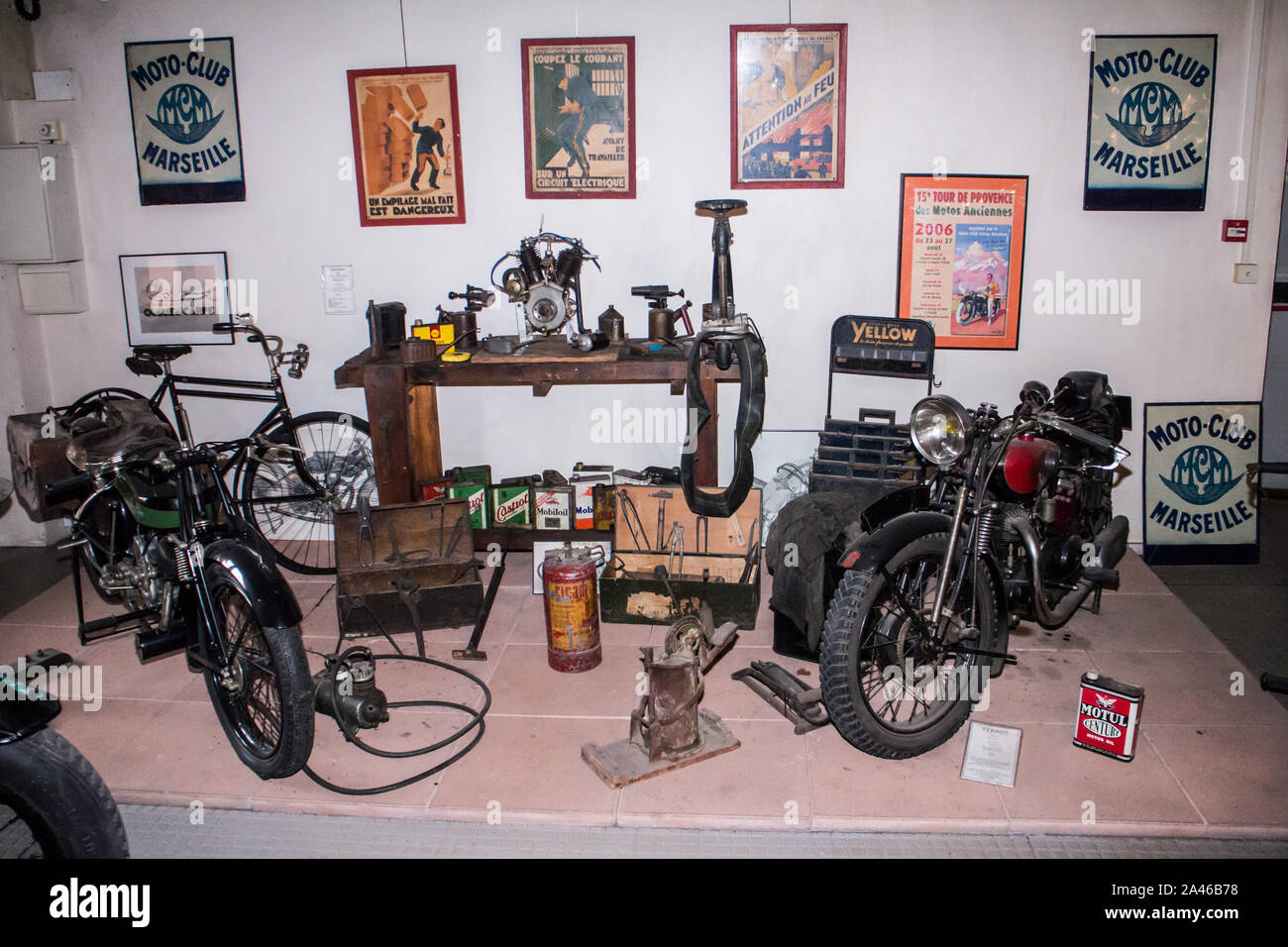 Marseille (France) Musée de la moto - Motorcycle museum : The workshop Stock Photo