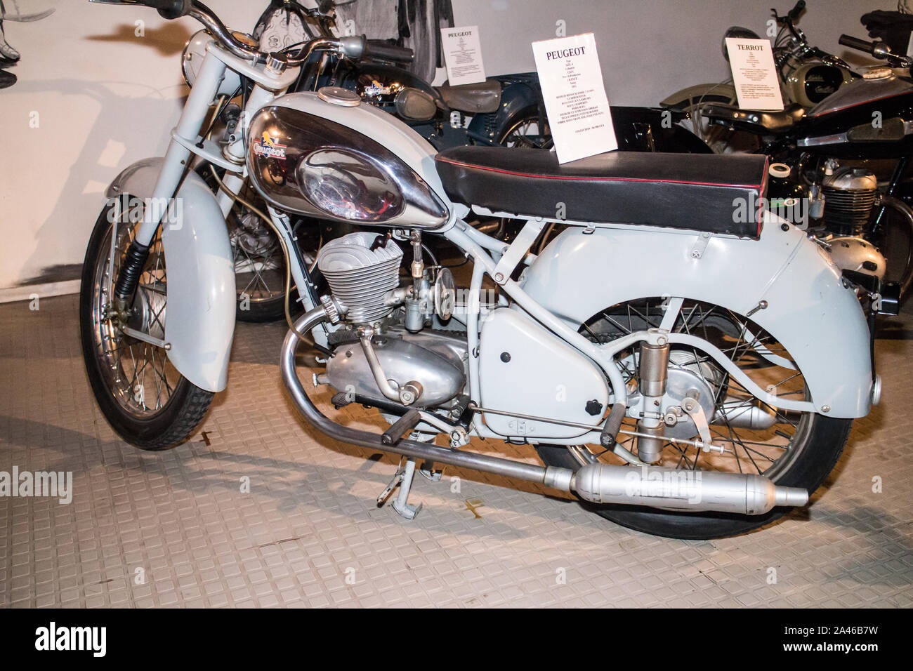 Marseille (France) Musée de la moto - Motorcycle museum : Peugeot 56TL 4 125cc 1955 (French) Stock Photo