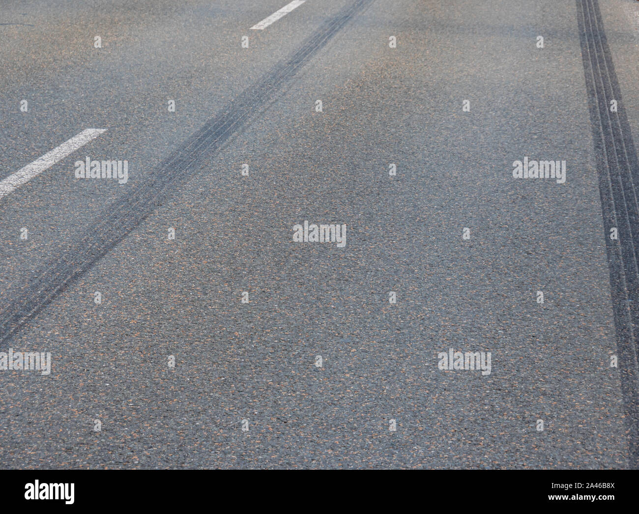Skid mark after car accident on the street Stock Photo