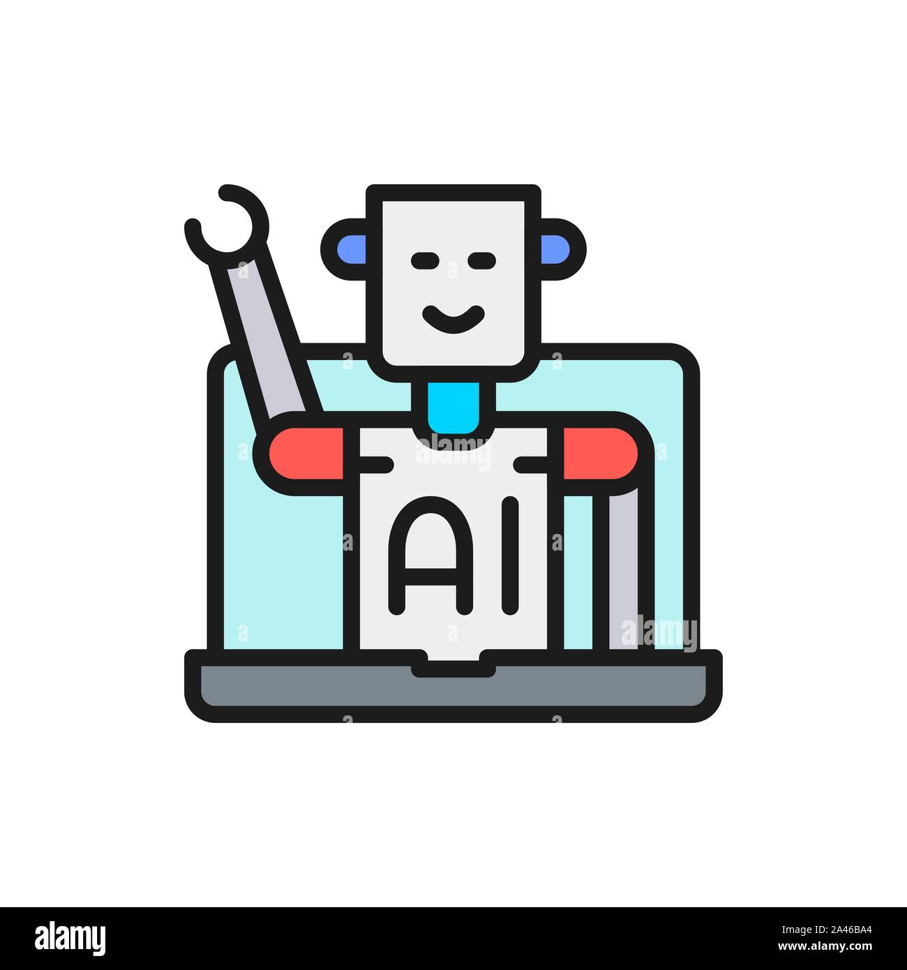 Chatbot, customer service robot, artificial intelligence flat color line icon. Stock Vector