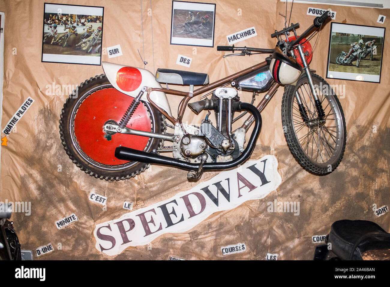 Marseille (France) Musée de la moto - Motorcycle museum : Speedway bike Hagon with J.A.P engine (UK) Stock Photo