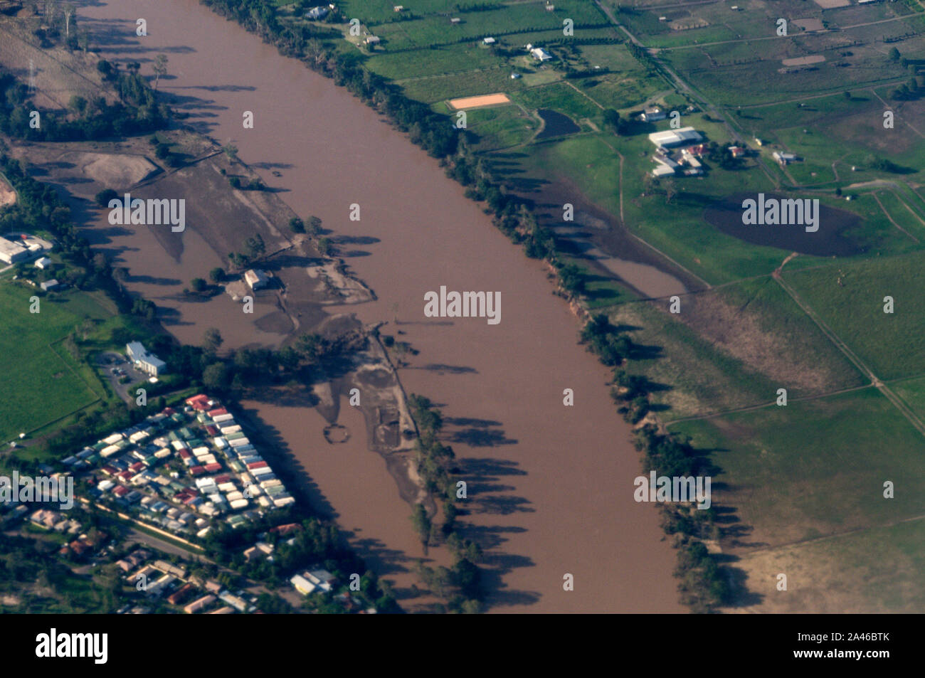 Air View Of The High Raised Brisbane River Caused By Severe Flooding Due To Cyclone Weather Conditions In Queensland Australia Flooding Caused Much Stock Photo Alamy