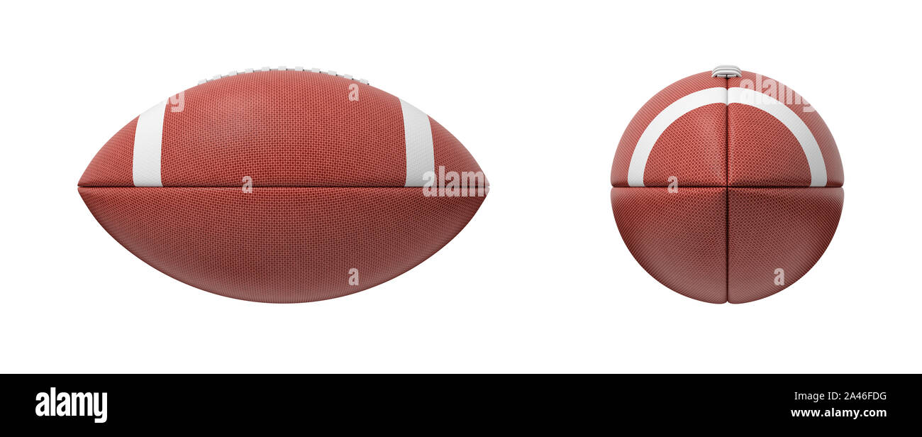 3d rendering of a two red oval balls for American football in front and side views. Team sport