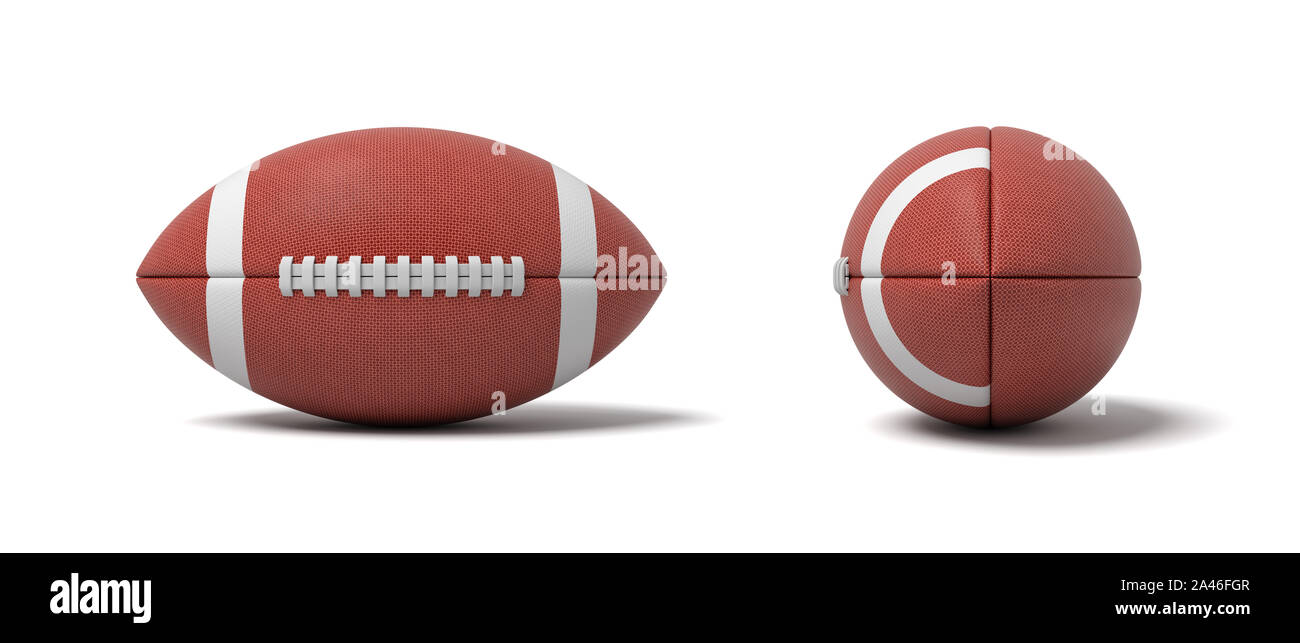 3d rendering of a two red oval balls for American football in front and side views. Team sport