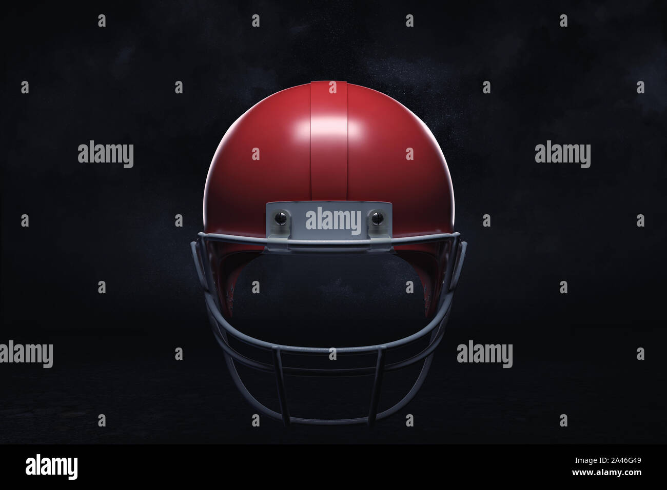 3d rendering of a dark red American football helmet shown on a black