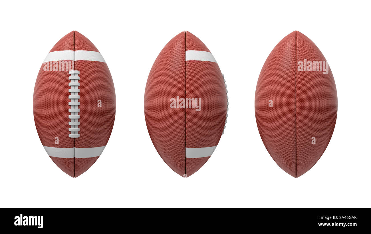 3d rendering set of oval American football ball isolated on a white background. Sport and