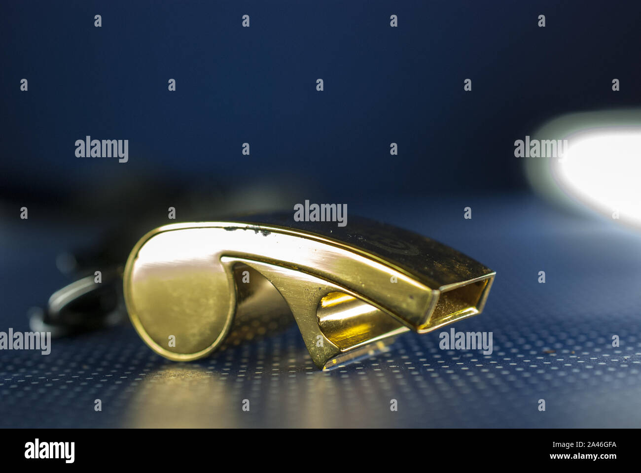 old used gold colored soccer referee whistle image Stock Photo Alamy
