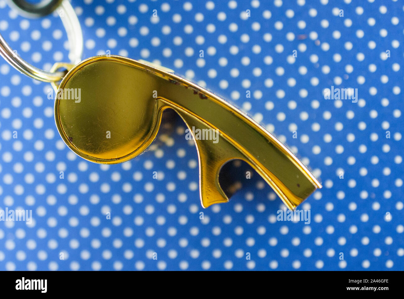 old used gold colored soccer referee whistle image Stock Photo Alamy