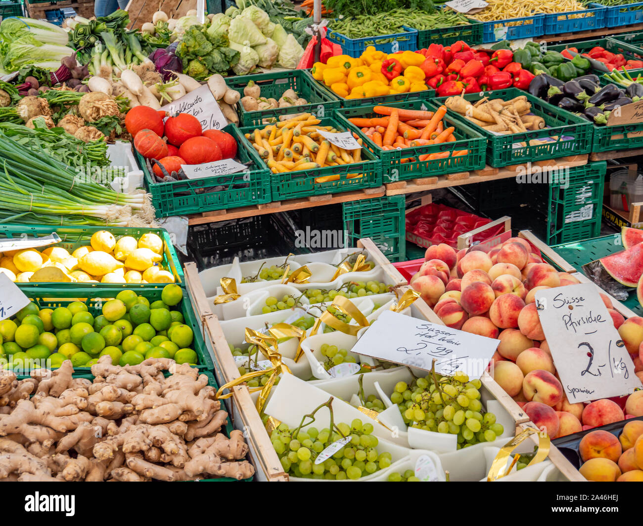 Organic Fresh fruits and vegetables at a market Stock Photo - Alamy
