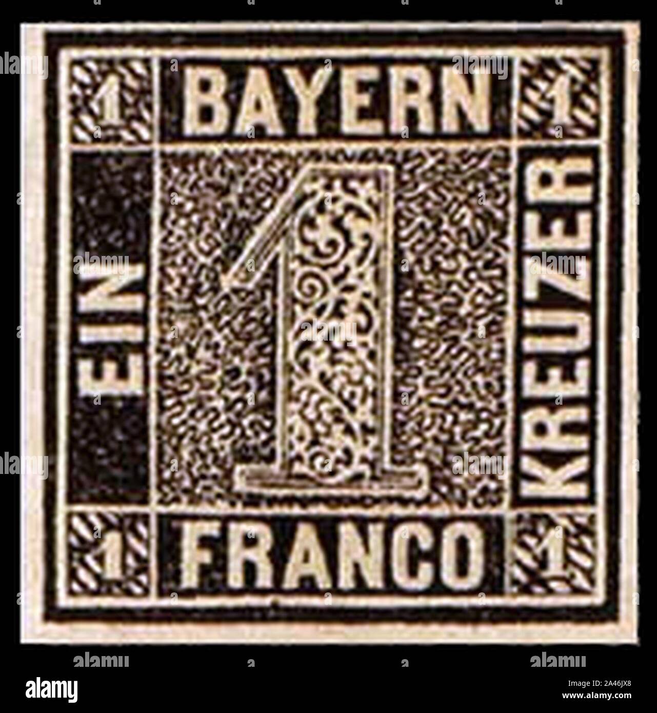 First Bavaria postage stamp 1k 1849 issue Stock Photo Alamy