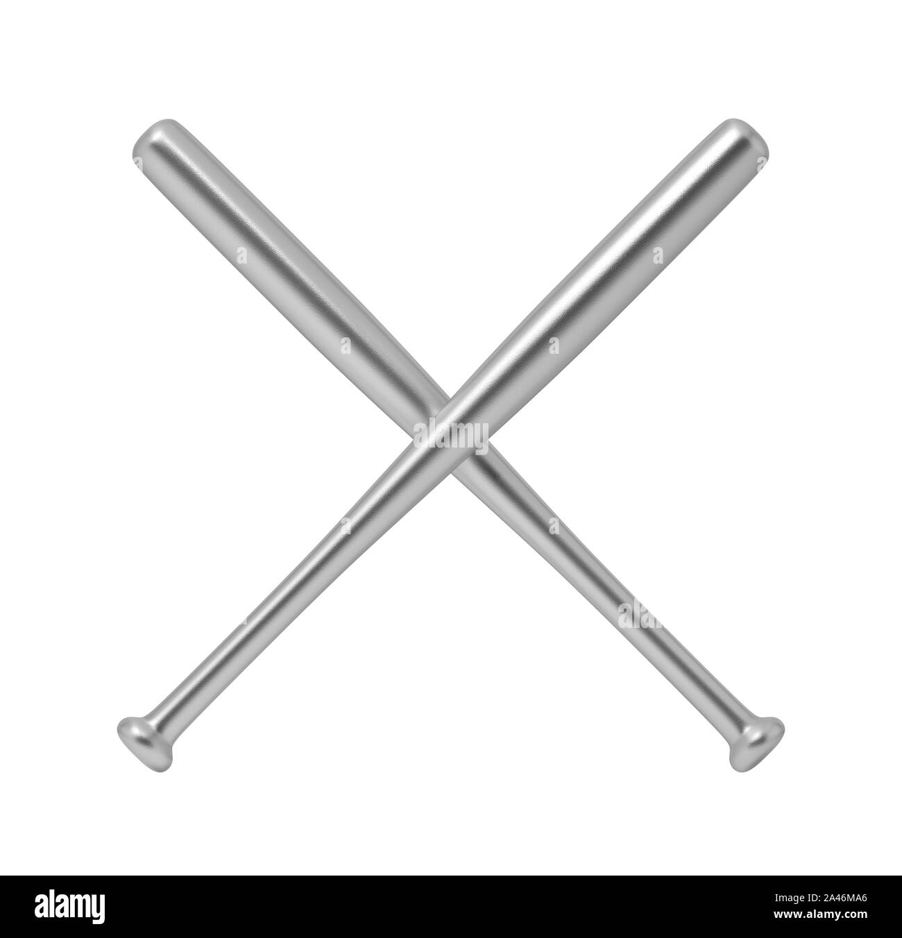 3d rendering of two sleek steel baseball bats crossing each other on a