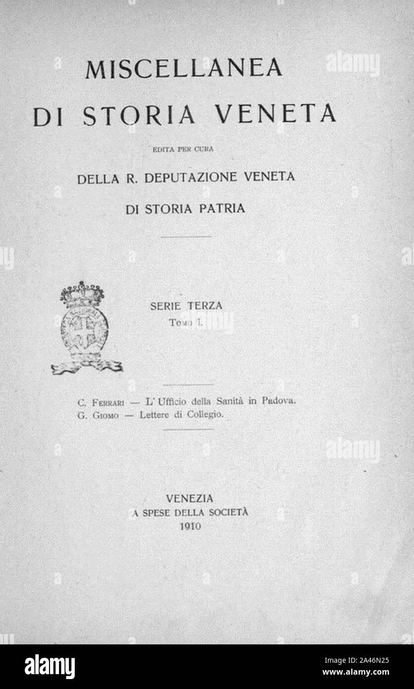 Ferrari, Ciro – Ufficio della Sanità di Padova nella prima meta del sec. 17., 1909 – BEIC 1133718. Stock Photo