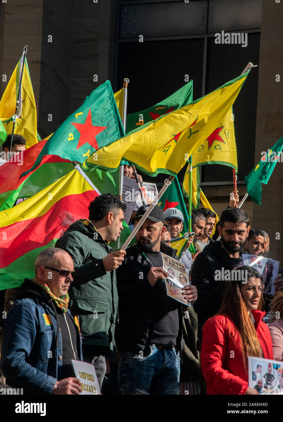Glasgow, Scotland, UK. 12th October 2019: People protesting against the Turkish occupation and ethnic cleansing of the Kurds. Stock Photo