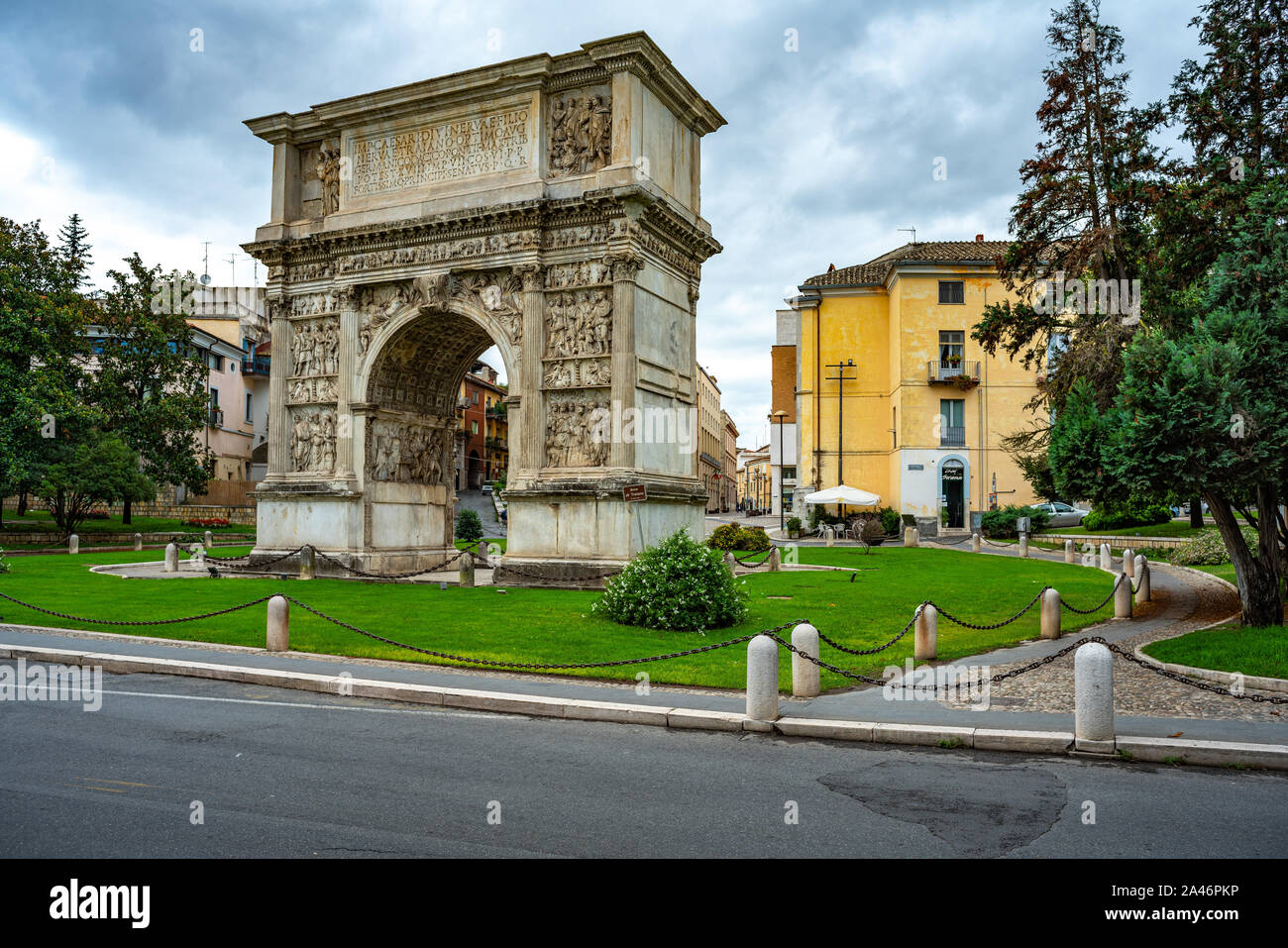 Ancient Roman Arch of Trajan, triumphal arches best preserved.. Benevento, Italy Stock Photo