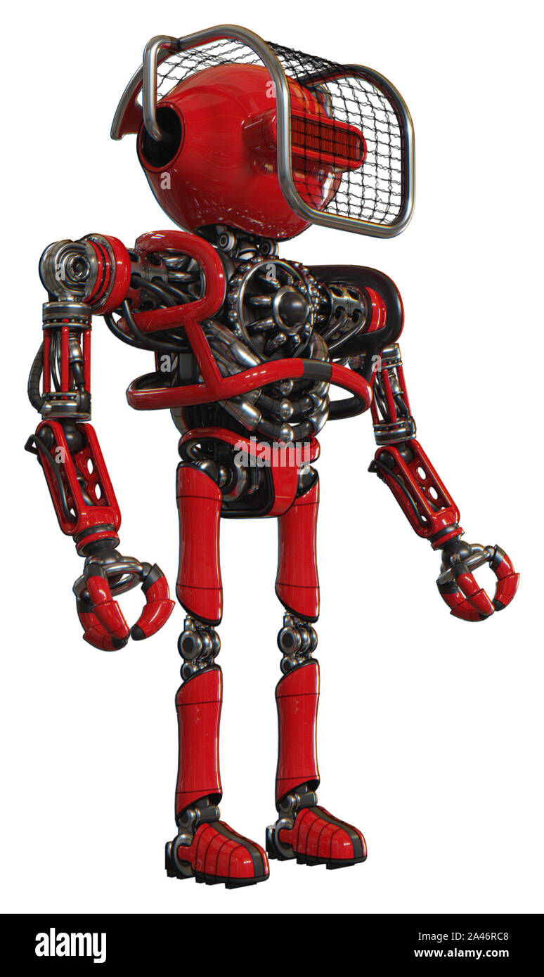 Bot containing elements: oval wide head, red horizontal visor, barbed ...