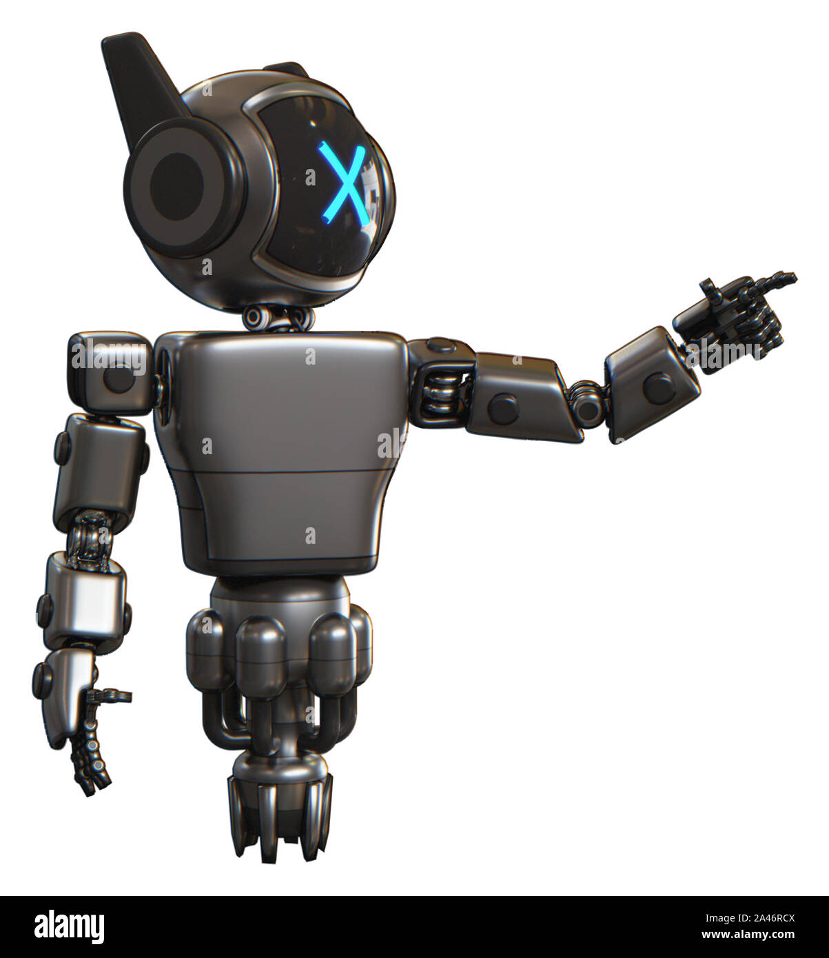 Mech containing elements: digital display head, x face, winglets, light ...