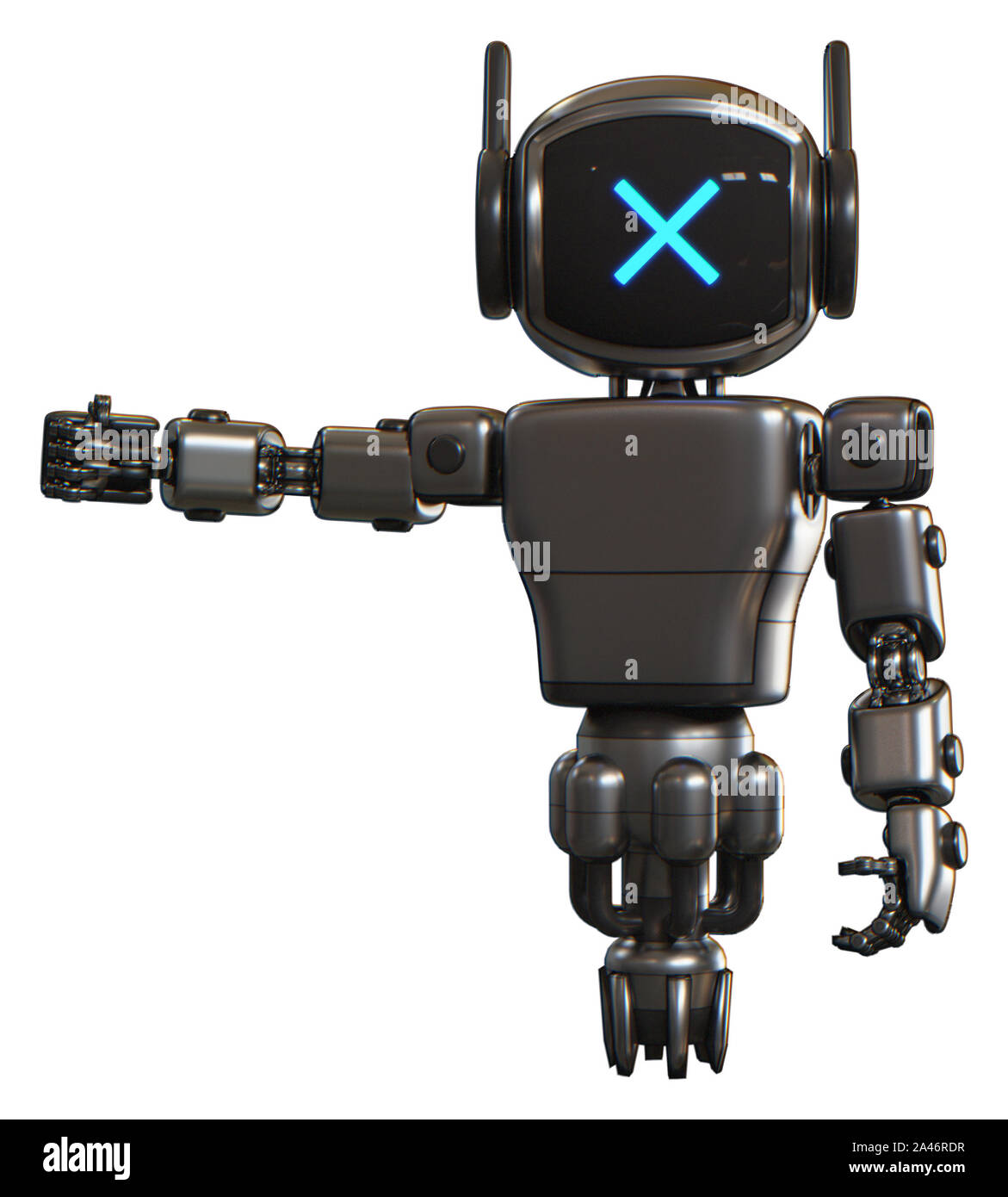 Mech containing elements: digital display head, x face, winglets, light ...