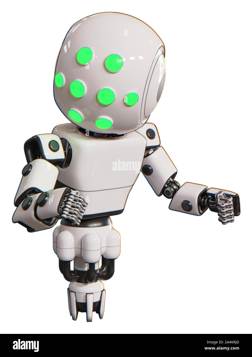 Bot containing elements: round head, green eyes array, light chest ...