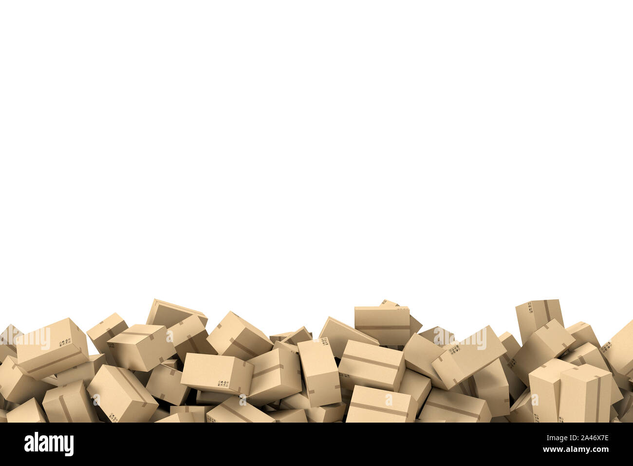 3d rendering of a frame made of light beige cardboard mail boxes lying