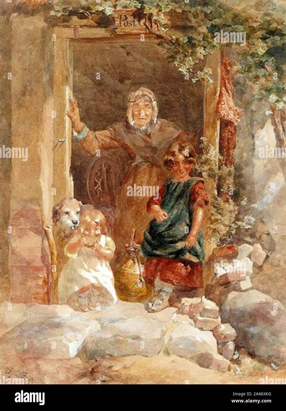 Figures Before An Irish Post Office by Alfred Downing Fripp Stock Photo