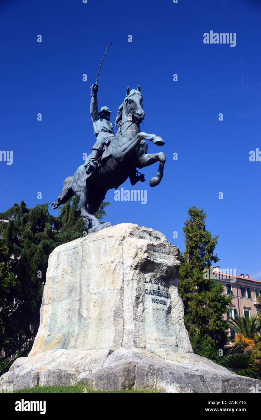 Monument of General Giuseppe Garibaldi in Piazza Garibaldiat, Viale Italia, La Spezia, Italy, EU. Stock Photo