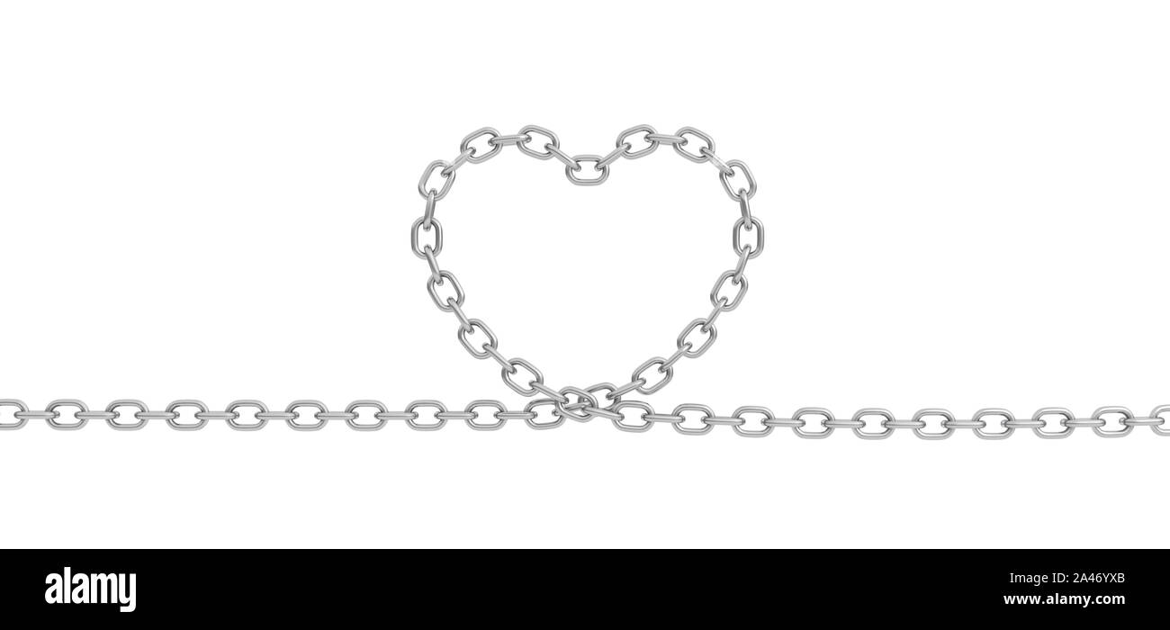 3d rendering of a single chain making a heart shape on a white