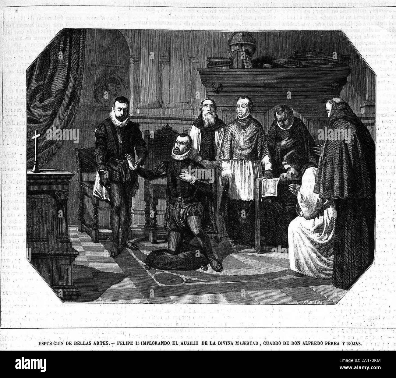 Felipe II implorando el auxilio de la Divina Majestad, cuadro de don Alfredo Perea y Rojas. Stock Photo