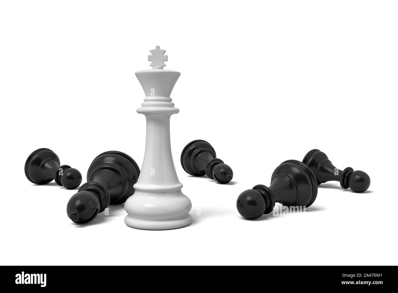 3d rendering of a single standing white chess king piece among many fallen  black pawns. Chess figures. Playing to win. Board games Stock Photo - Alamy