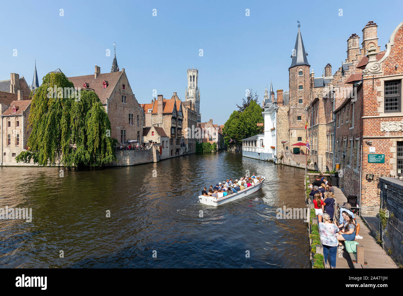 BRUGES, BELGIUM - AUGUST 2019; The Dijver Canal Stock Photo