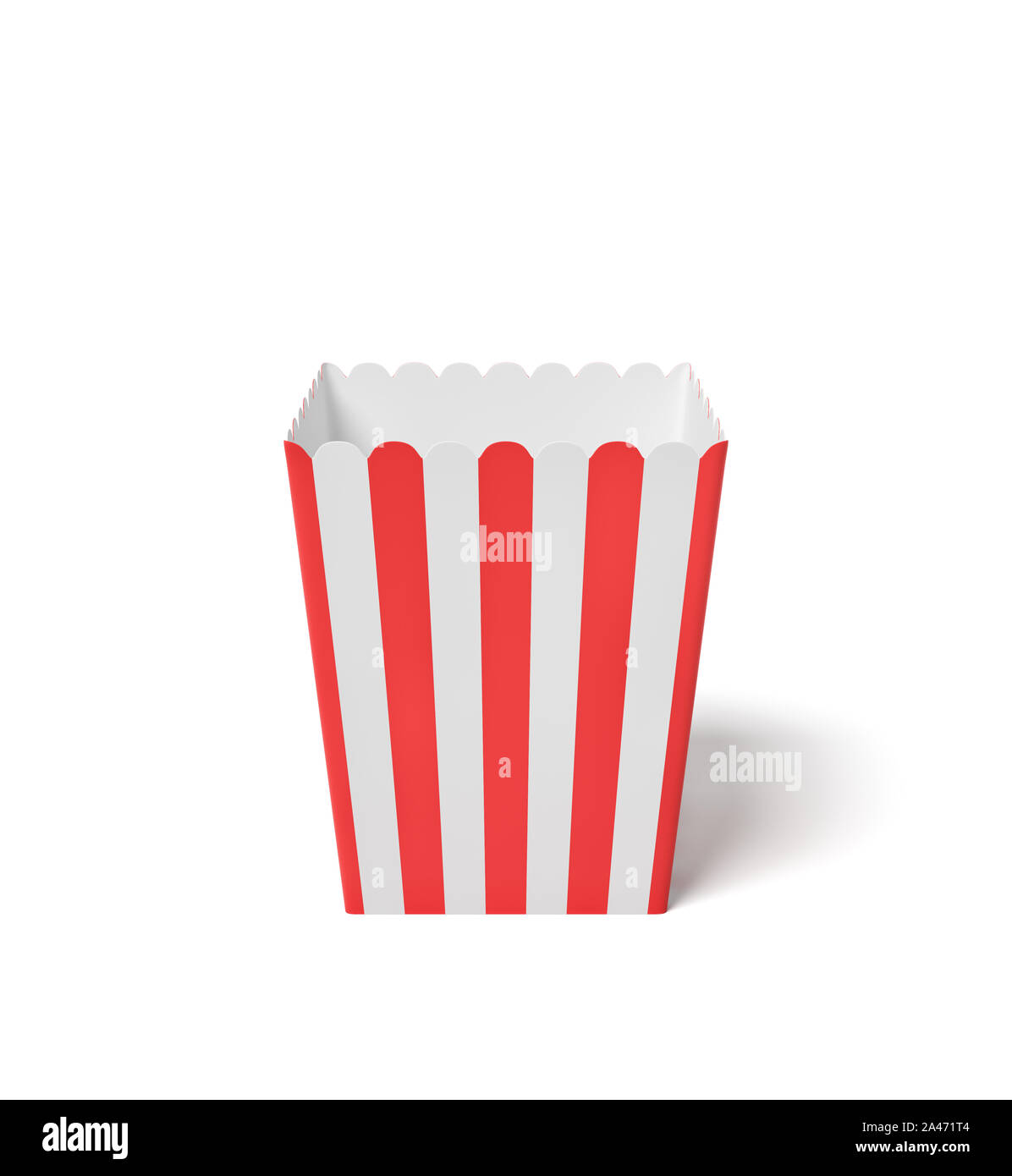 3d rendering of a empty square striped popcorn bucket in white