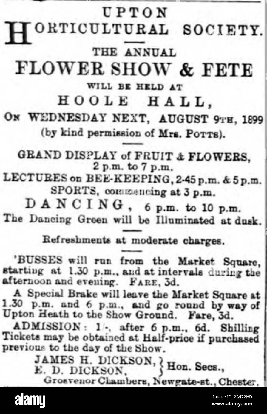 Flower show at Hoole Hall 1899. Stock Photo