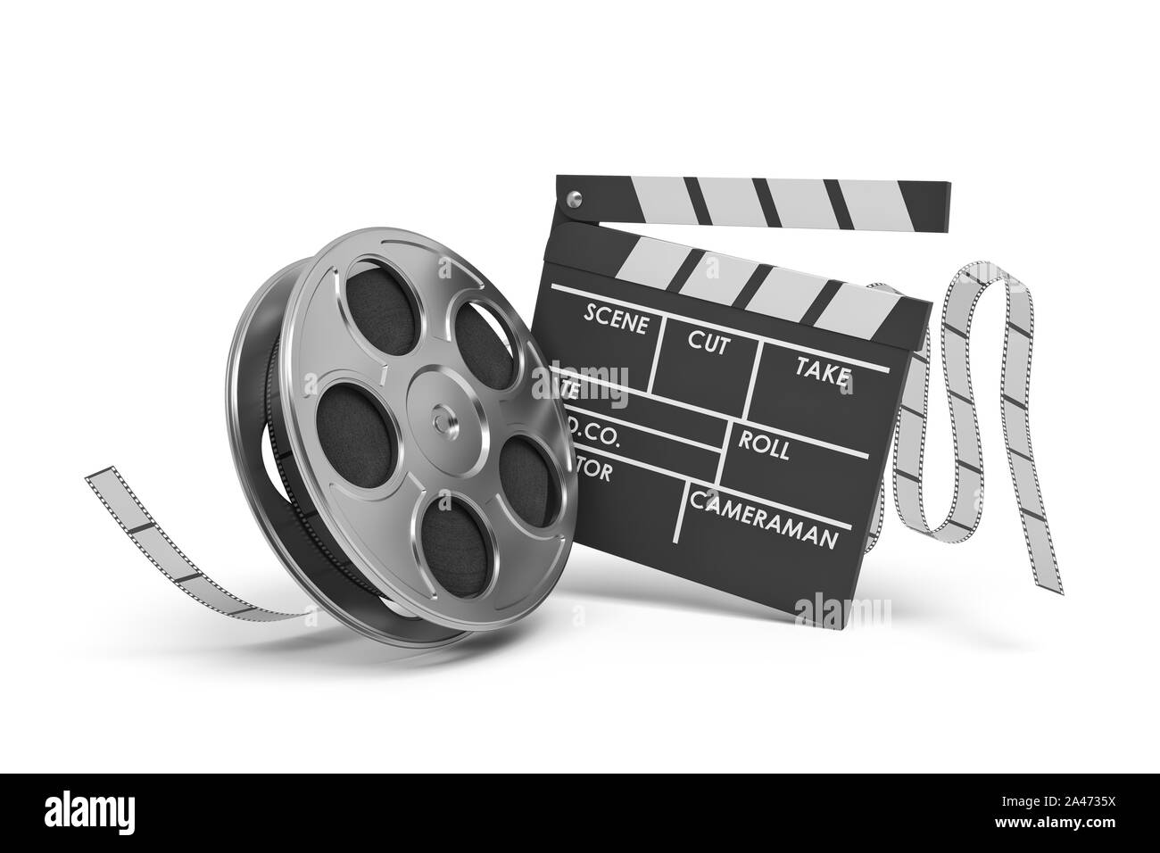 3d rendering of a video reel aand black clapperboard with empty fields on white  background. Shooting new movies. Cameramen and directors. Cinema maker  Stock Photo - Alamy