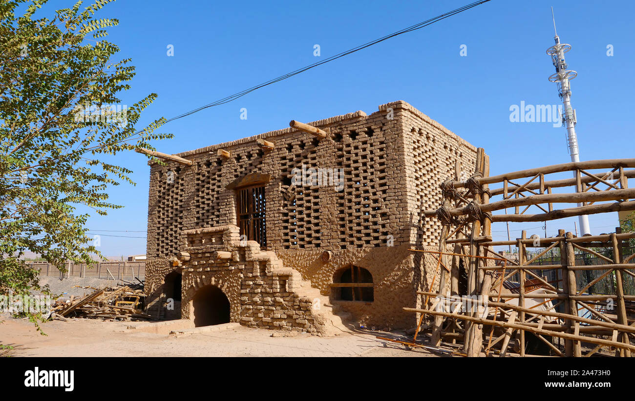 Ancient traditional grape air dried house architecture in Turpan Grape Valley, Xinjiang Province China. Stock Photo
