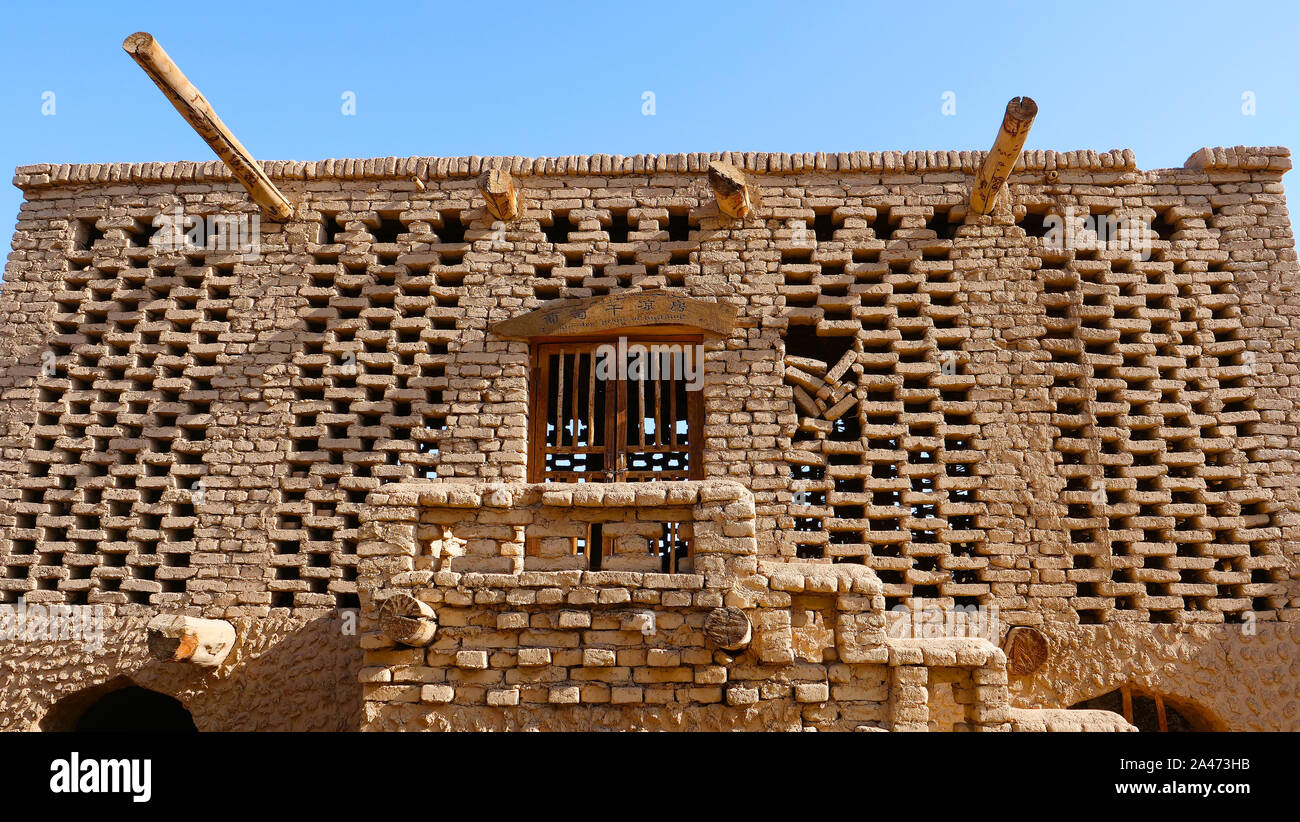 Ancient traditional grape air dried house architecture in Turpan Grape Valley, Xinjiang Province China. Stock Photo