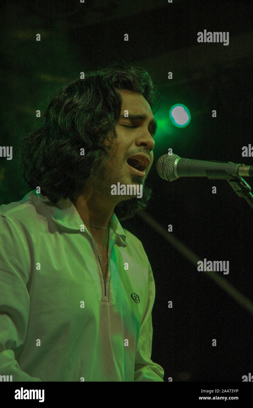Bangladeshi pop singer Habib Wahid performs on a stage in Dhaka