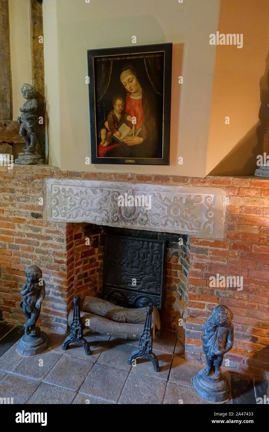 Fireplace, Inner Hall Packwood House Warwickshire, England Stock