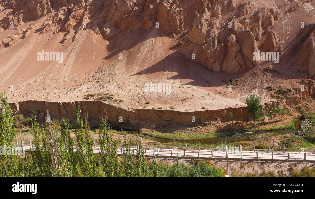 Landscape view of The Bezeklik Thousand Buddha Caves in Turpan Xinjiang Province China. Stock Photo