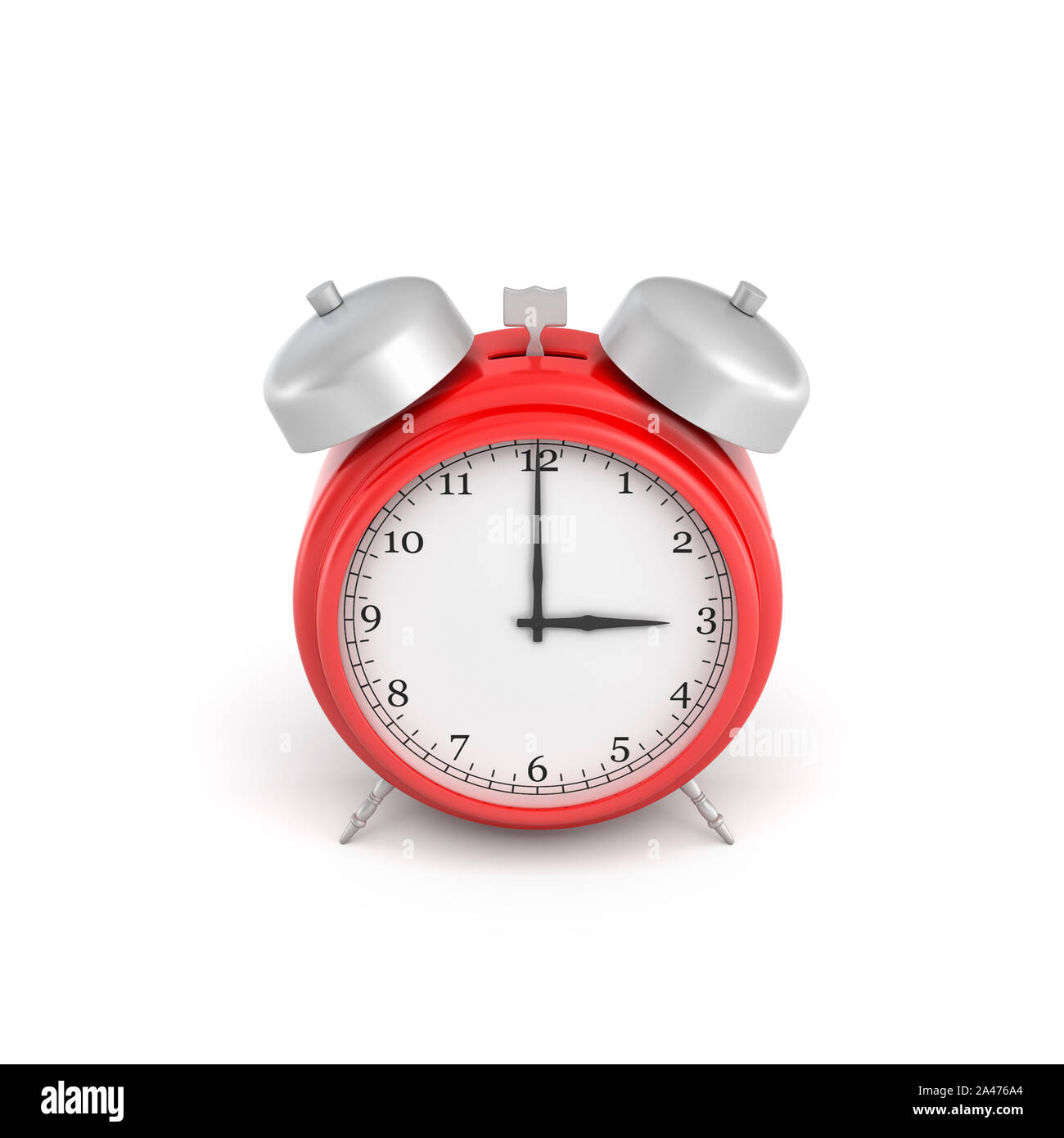 3d rendering of a red vintage alarm clock with double metal bells