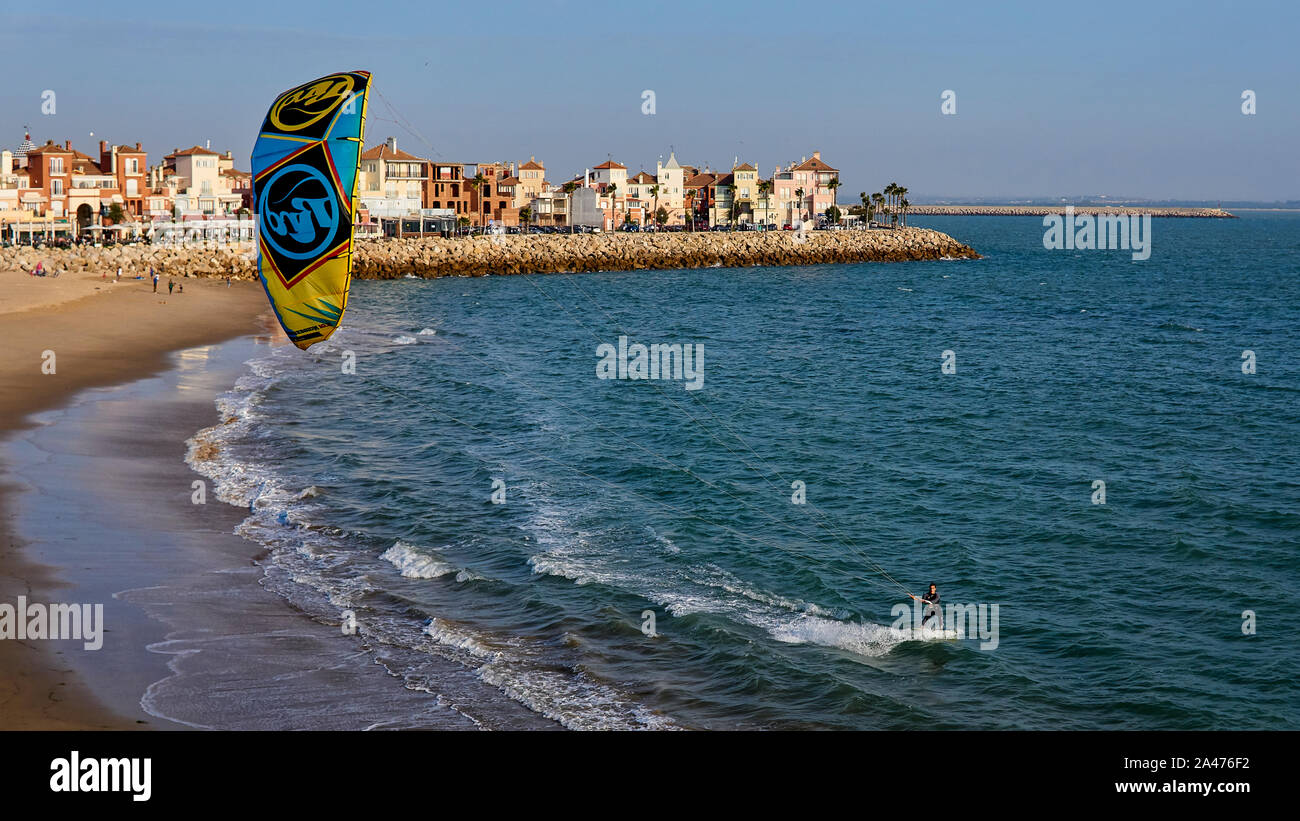 Kite Surfing at Fuerte Ciudad Beach Puerto de Santa Maria Andalusia Cadiz  Spain Stock Photo - Alamy