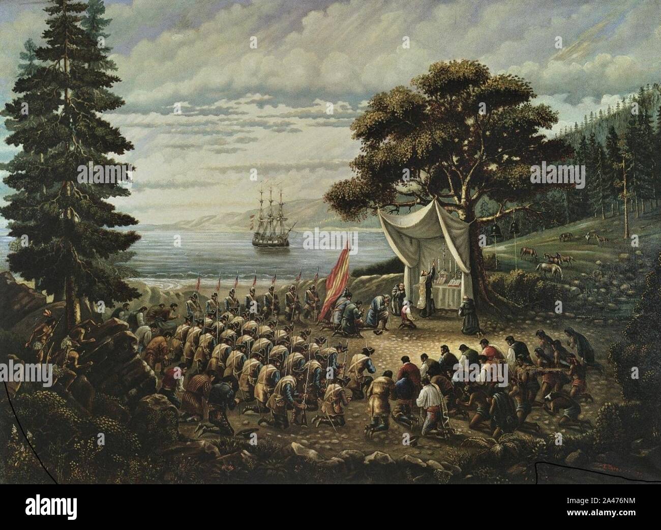 Father Serra Celebrates Mass at Monterey by Léon Trousset Stock Photo